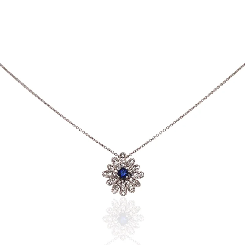 real peridot charm bracelet 18 Karat White Gold Blue Sapphire and Diamond Necklace