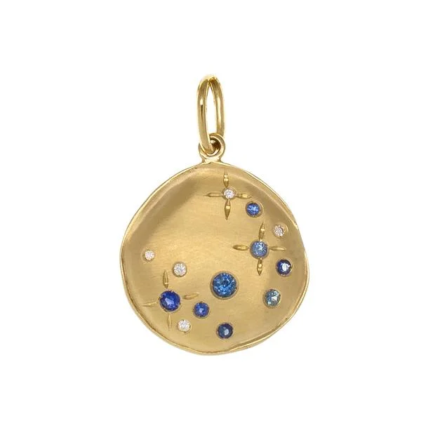 custom initial pendant necklace Gold Charm with Blue Sapphires and Blue & White Diamonds