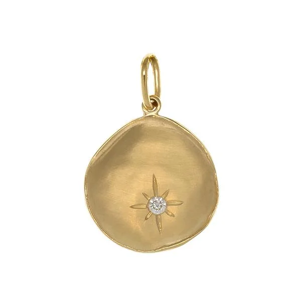 minimalist crystal quartz ring Gold Organic Coin Charm with Star-Set Diamond