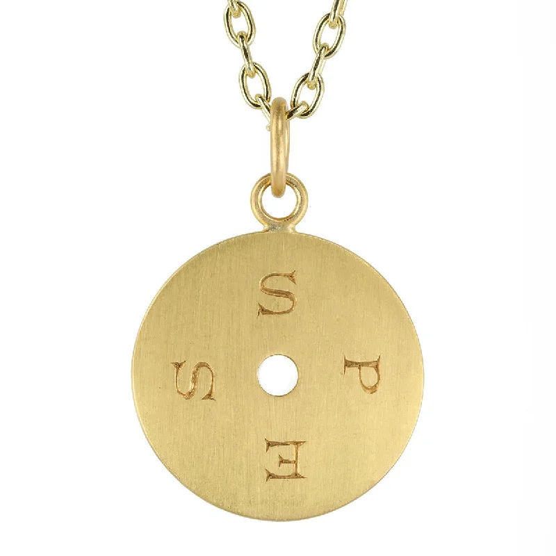 classic gemstone stud earrings 20K Gold Large Open Disc Pendant with "Opes/Spes" Engraving