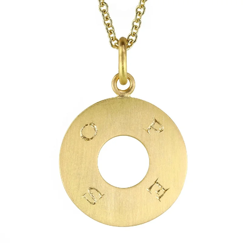 personalized couples ring engraved 20K Gold Open Disc Pendant with Reversible "Opes/Spes" Engraving