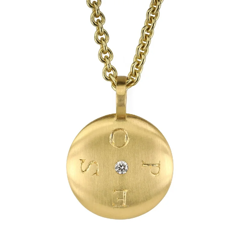natural crystal pendant necklace 20K Gold "Large Lentil" Reversible Pendant with "Spes/Opes" Engraving and Diamond Center