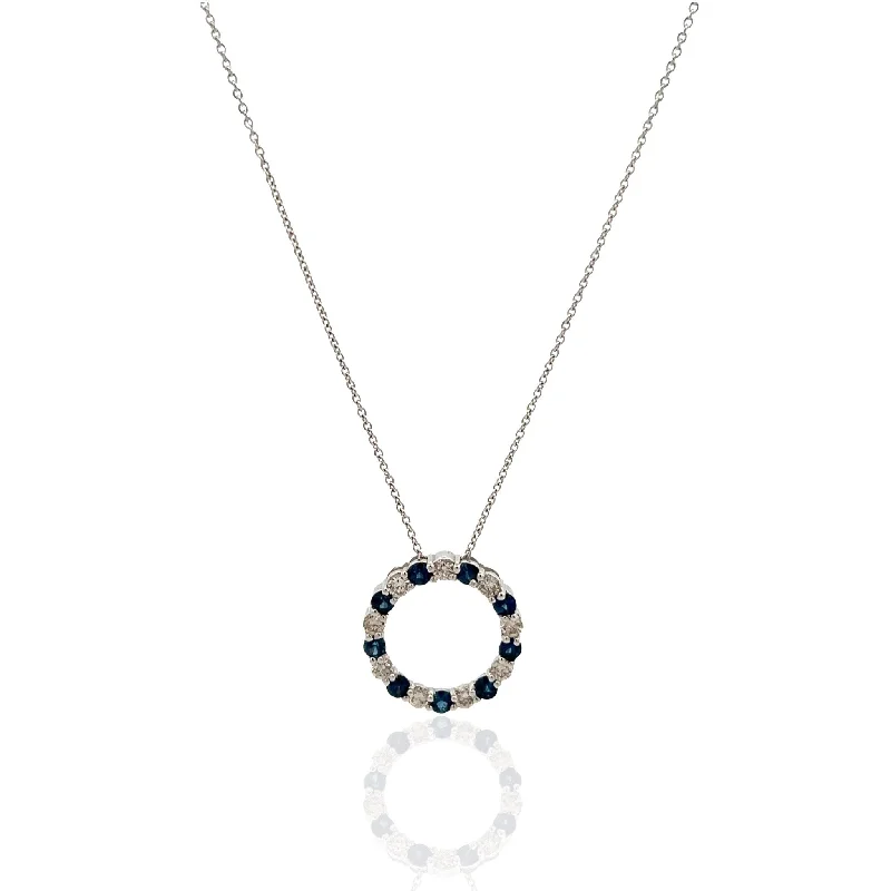 silver moon and star pendant 14 Karat White Gold Sapphire and Diamond Necklace