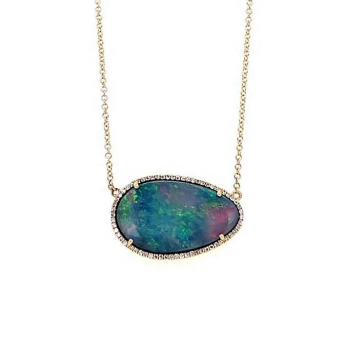 dainty opal nose ring Mountz Collection Opal and Diamond Halo Pendant Necklace in 14K Yellow Gold
