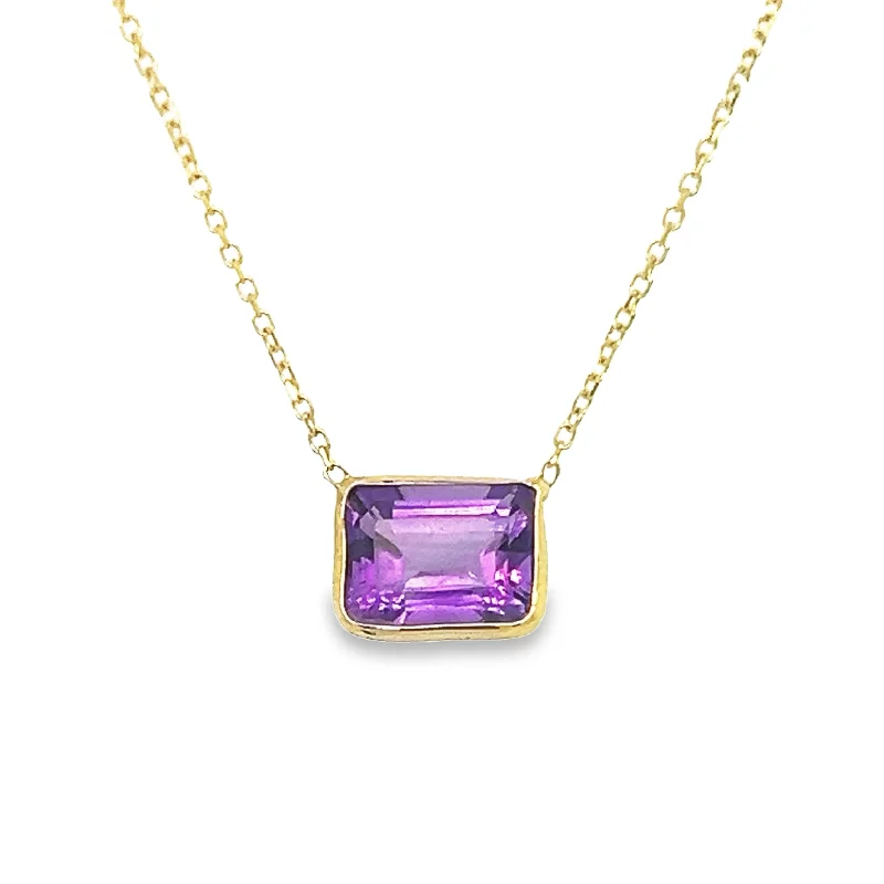 handcrafted sterling silver necklace Yellow Gold Amethyst Pendant