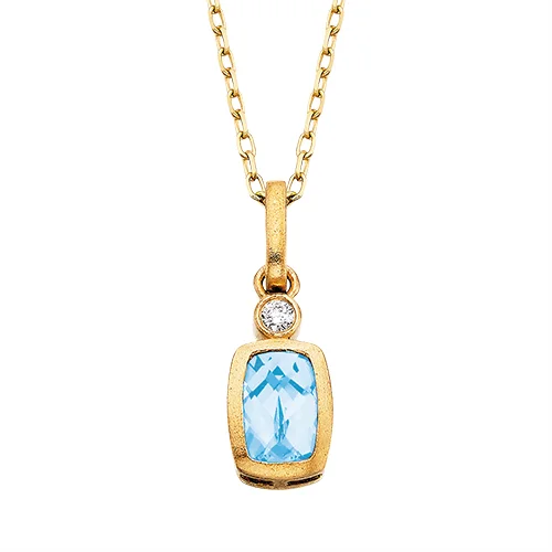luxury diamond anniversary band Yellow Gold Aquamarine Pendant Necklace