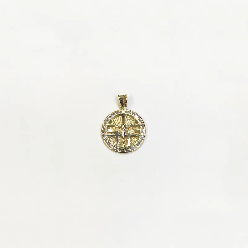 boho pearl charm bracelet Calvary CZ Medallion Pendant (14K)
