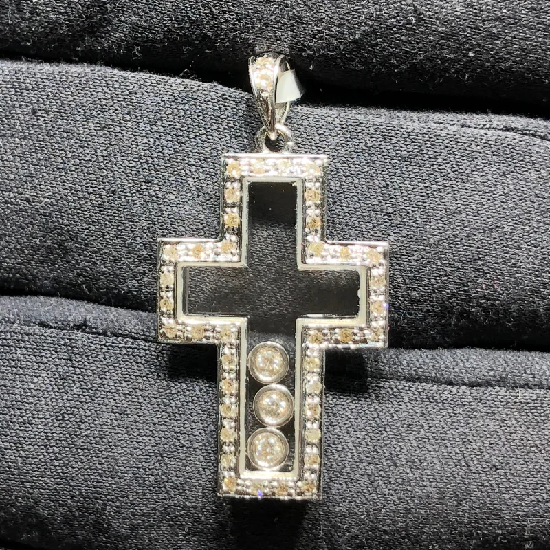 white gold necklace simple Floating Diamonds Cross Pendant (18K)