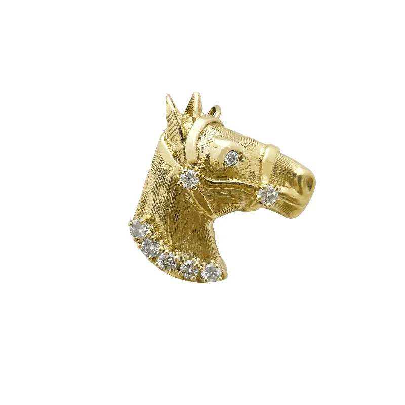 custom gold name necklace Horse Head Diamond Pendant (14K)