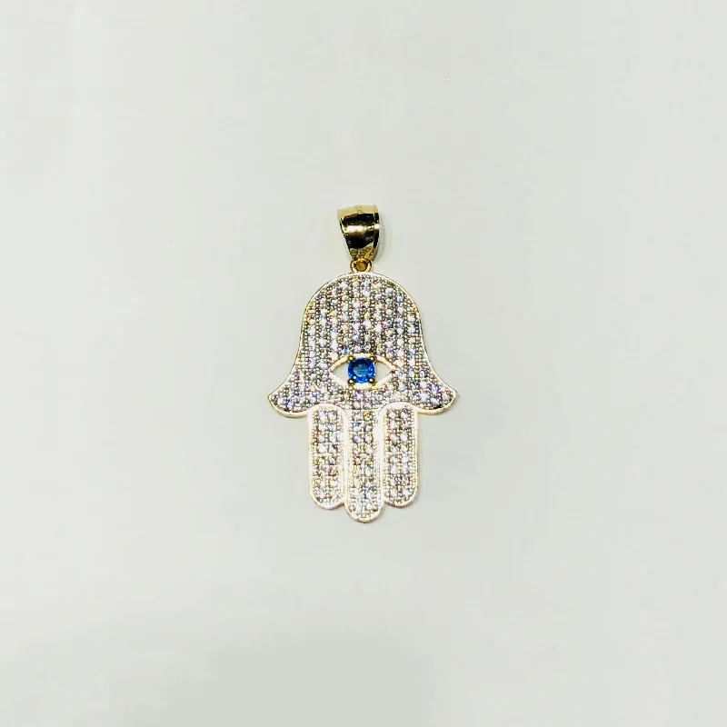 silver moon phase pendant Iced-Out Hamsa Blue CZ Pendant (14K)