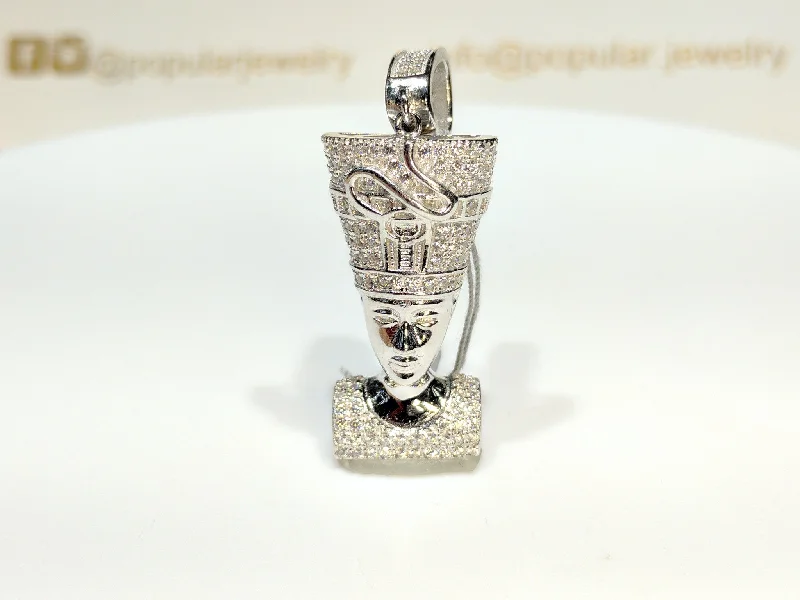 handmade raw stone engagement ring Iced-Out Nefertiti Pendant Silver